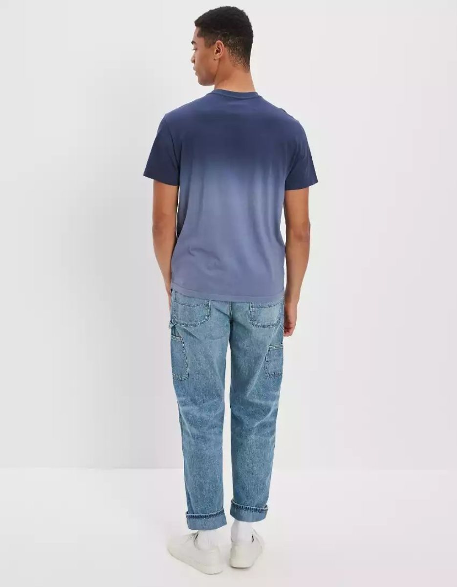 T Shirt Graphique American Eagle AE Super Soft Dip-Dye Logo Bleu Homme | NXM-73741476